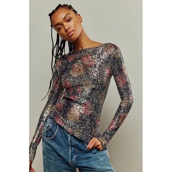NWOT Free People multicolour floral sequin top, S - Picture 13 of 16